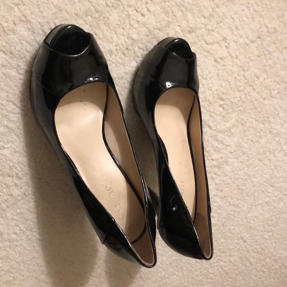 Nine West peep toe pumps high heels black shiny patent leather sexy prom evening - Picture 6 of 7